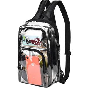 Clear Backpack Stadium Approved 12126 with Breathable Shoulder Straps, Clear Sling Bag for Stadium Work Concert Festival - Black