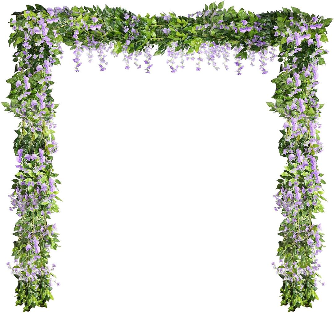 Syhood 4 Pieces 26 Ft in Total Purple Wisteria Garland Hanging Flowers Artificial Vine Wedding Silk Wisteria Hanging Flower for Wedding Arch Home Garden Party Outdoor Decor