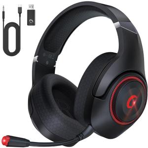 Wireless Gaming Headset with Mic, 2.4GHz USB Gaming Headphones for PC, PS4, PS5, Mac with Bluetooth 5.2, 40H Battery Life, ONLY 3.5mm Wired Jack for Xbox Series (Black Red)