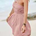 Wenrine Women's Sexy Strapless Summer Mini Dress Sleeveless Smocked A Lined Bubble Wedding Club Party Dress (Pink)