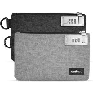 Money Bag with Lock, Aerthezu Cash Locking Bags with Zipper, Travel Safe Lockable Bank Bag, 2 Pack,Black & Grey - Size:5x8 Inches