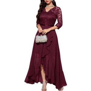 Bbonlinedress Women's V-Neck Dress for Women Wedding Guest Hi-Lo Floral Lace Prom Cocktail Party Formal Bridesmaid Dress (Medium)