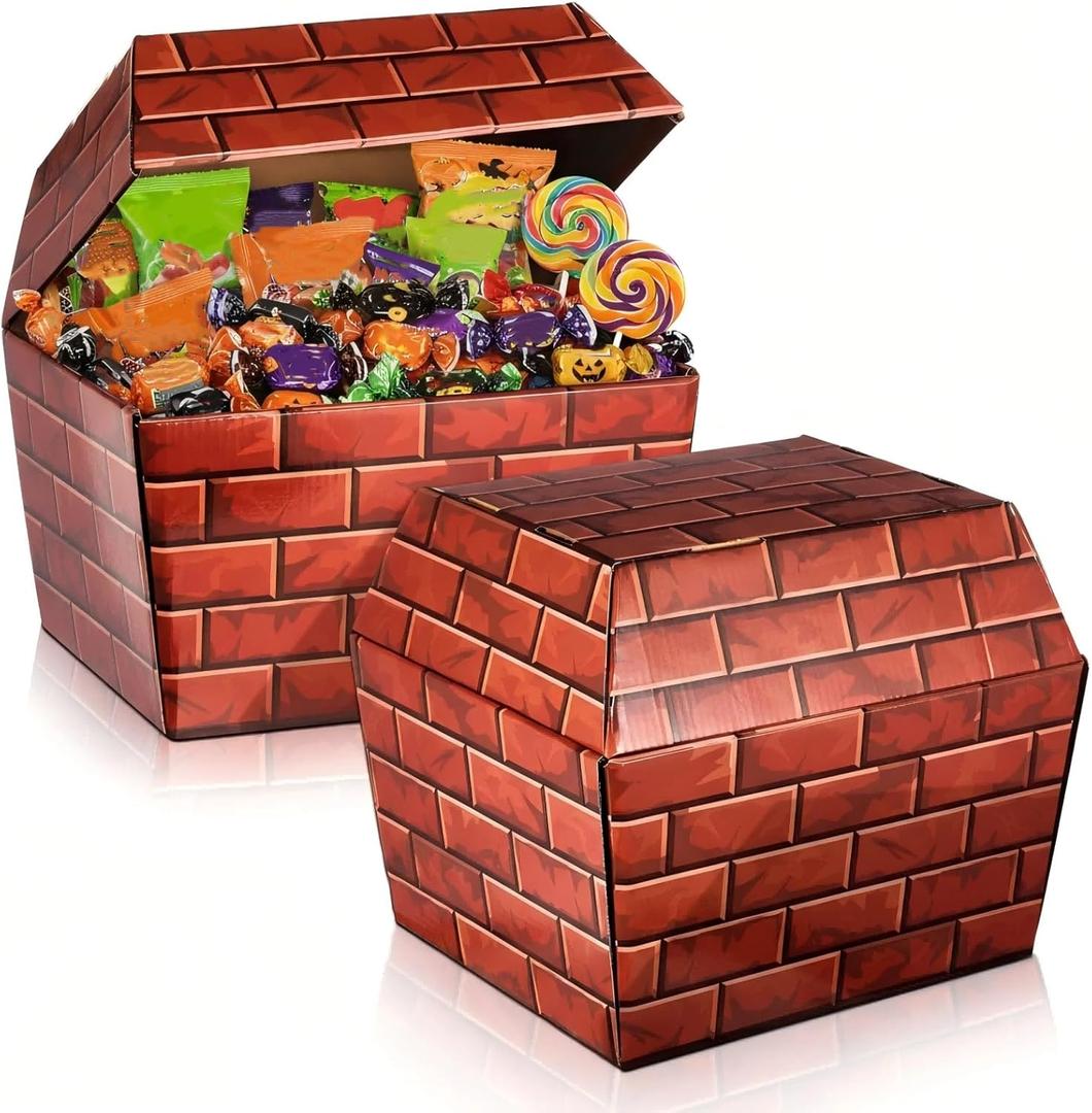 2 Pcs Red Brick Halloween Treat Boxes 9.5 x 9 x 9 Inch Gitf Boxes Cardboard Mini Halloween Party Favor Box Paperboard Gift Container for Trick or Treat, Party Favors,Supplies