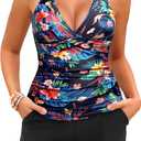 Women Tankini Swimsuit with Shorts - Halter Two Piece Swimsuit with Pocket Tummy Control Bathing Suit 2025 Swimwear (Black, XL)