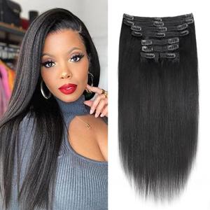 16 Inch Yaki-Straight Clip ins Real Human Hair Yaki Clip in Hair Extensions For Black Women #1B Natural Color Clip Ins Natural Blend Not Flat Soft Full Look 8pcs 120g 16 Inch