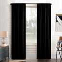 Sun Zero Bergen Theater Grade Extreme 100% Blackout Rod Pocket Curtain Panel, 40" x 84, Black