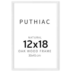 puthiac 12x18 Solid Oak Wood Picture Frame, White, 1 Pack