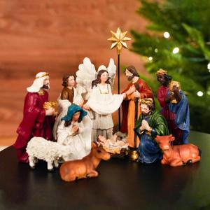 Alupssuc Nativity Set for Christmas, 12 Pieces 3.9 Inches Hand-Painted Resin Figurines for Christmas Nativity Scene Tabletop Holidays Home Decoration, Perfect Choice for Collection and Gifts