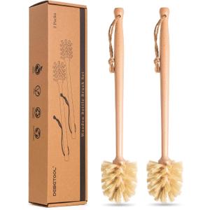 DEBETOOL 2-Pack Natural Wooden Bottle Brush with Sisal Bristles, Long Handle Bottle Brush Cleaner for Wide Mouth Jars, Water Bottles, Cups, Glasses, Baby Bottles (Non-Scratch)