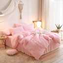 Fluffy Pink Comforter Cover Full Size Set, Soft Furry Plush Pink Bedding Full Size 3 Pieces (1 Fuzzy Duvet Cover + 2 Faux Fur Pillow Cases) Fluffy Bed Set, Zipper Closure
