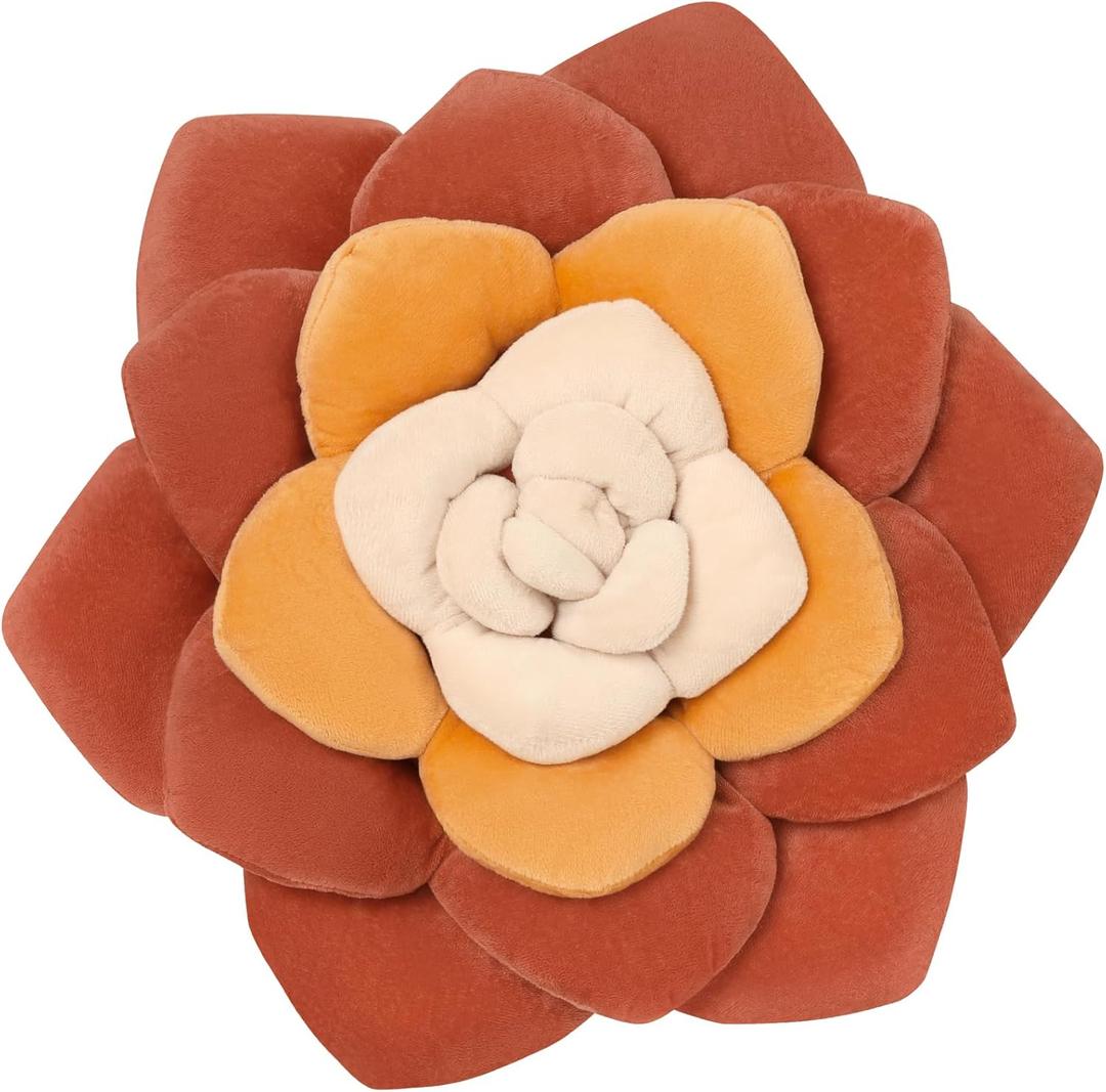 Flower Throw Pillow - 17.8" Plant Shaped Cushion, Soft Plush Decorative Pillow for Bedroom & Living Room, Unique Purple Design, Home Decor Accen (Multicolour-terracota)