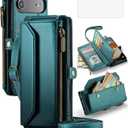 Asuwish Phone Case for iPhone 17 Air 6.5 inch Zipper Wallet Cover with Tempered Glass Screen Protector and Leather Flip RFID Blocking Credit Cash Card Holder Cell i Phone17 i17 17Air Women Girls Green