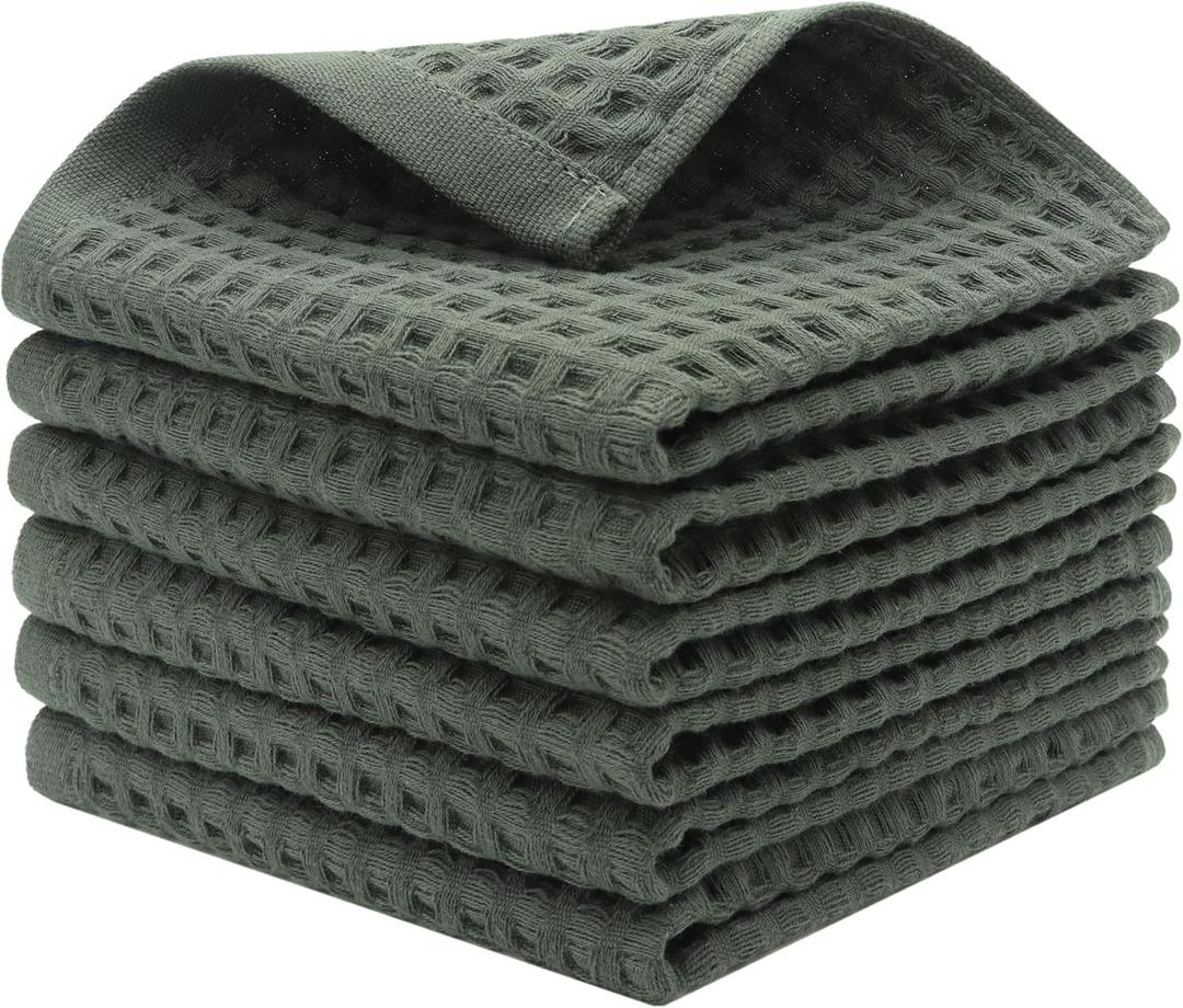 Mia'sDream Cotton Waffle Wash Cloths for Showering Face Body, Premium Qualit Thin Washcloths 6 Pack Face Wash Cloth, Quick Drying Small Hand Towels for Bathroom Wash Rags,13" x 13" (Olive Green)