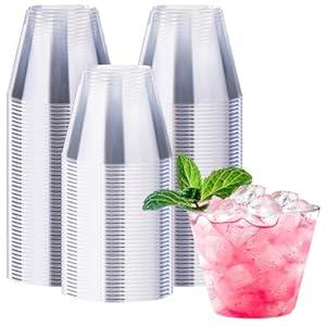 Lamosi 150 Pack 9 oz Clear Plastic Cups, Disposable Clear Plastic Cups, Fancy Clear Plastic Cocktail Cups for Wedding, Thanksgiving, Christmas, Parties