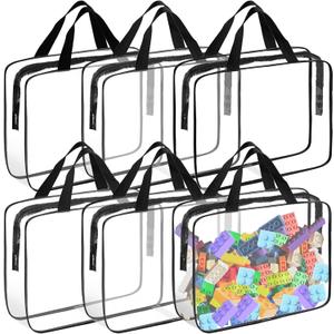 6 Pack Extra Large Toy Storage Bags PVC Organizing Bags with Zippered, Clear PVC Board Game Storage，Toy Storage Organizer，Waterproof Toy Bags for Board Games Clay, Building Blocks, Toys, Books (Black)