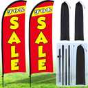 Buryeah 2 Set Sale Feather Flag 7 x 5.4ft Huge Sale Banner Flag Themed Flag with Pole Kit for Retail Store Outside Garden Business Advertising(Red)
