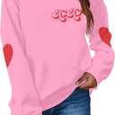 Valentines Shirt Women Love Heart Letter Print Shirts Cute Valentine's Day Long Sleeve Top (Pink, M)