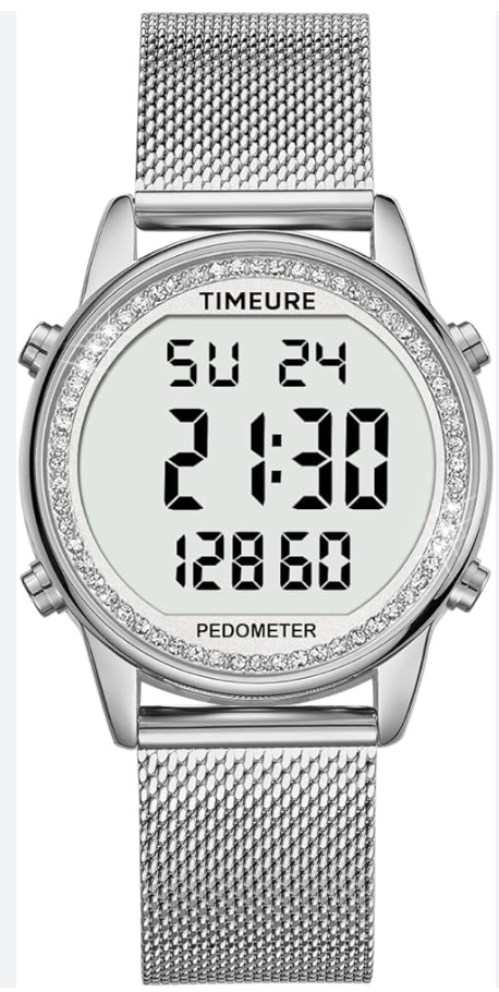 TIMEURE Pedometer Watch for Women, Step Counter for Walking No App/Phone Required Step Counter, Waterproof Fitness Calorie Tracker, Distance Tracking, Alarm, Large Digital Display Watch, TU-2509