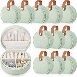 Weysat 12 Pack Travel Jewelry Case Bridesmaid Gifts Box Bulk Small Leather Earring Organizer for Women Proposal Return Gift (Green)