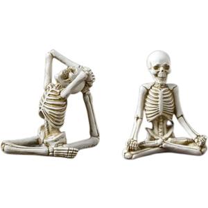 Meditating Skeleton Figurines and Yoga Skeleton Figurines Mini 2 Set Resin Craft Ornament for Halloween Party Decorations Table Gothic Home Decorative