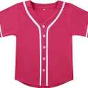 Youth Button Down Plain Baseball Jersey, Blank Softball Team Uniform, Hip Hop Hipster Short Sleeve Active Shirts, Size: 10 Years