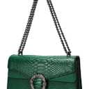 Leather Shoulder Bag Chain Purse for Women - Fashion Crossbody Bags Vintage Snake Print Underarm Bag Square Satchel Handbag