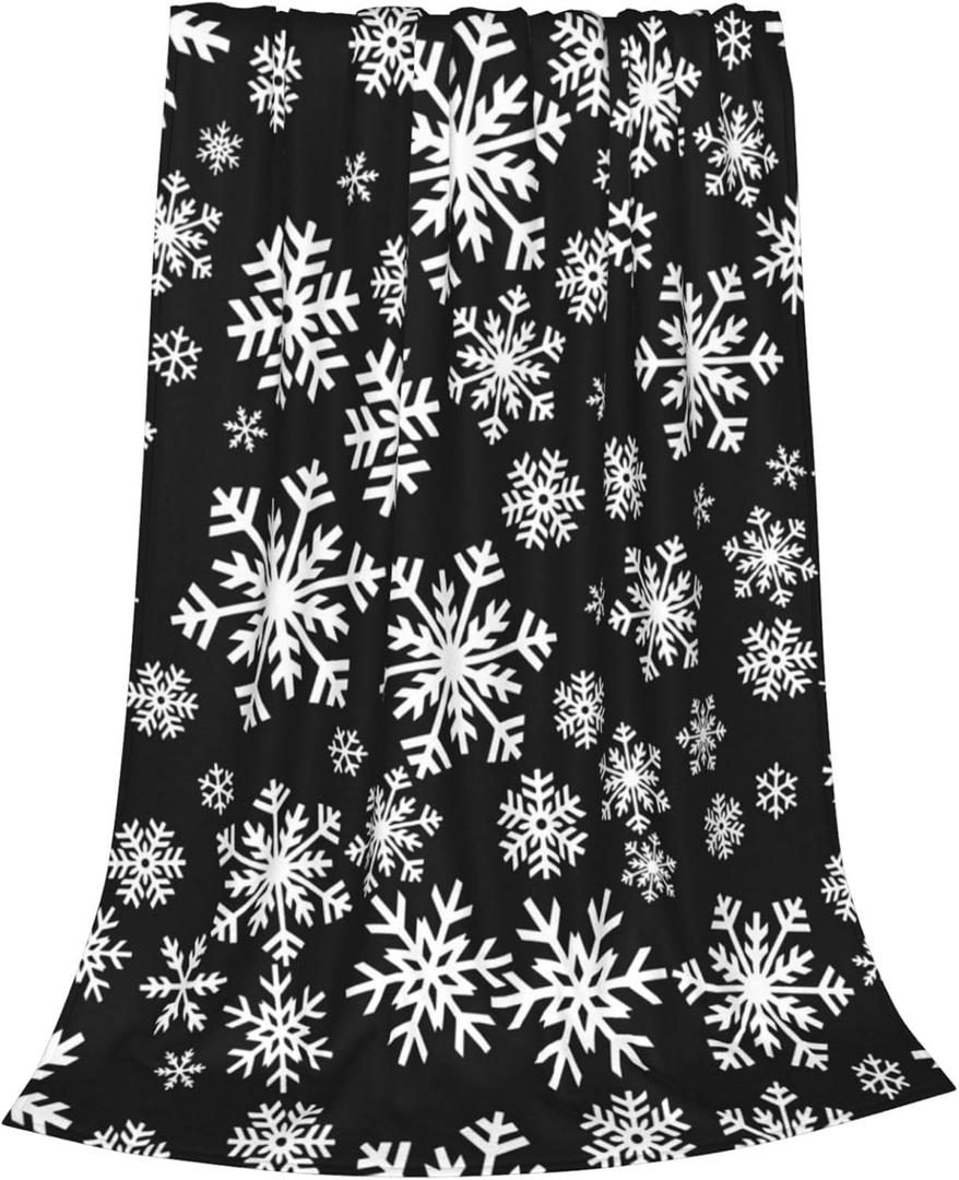 Xmas Winter Snowflakes Throw Blanket, Christmas Ultra Soft Warm Blanket, All Season Decorative Flannel Blanket, Lightweight Black Fleece Blankets for Bed Chair Car Sofa Couch Bedroom 50"X40"