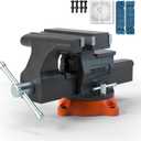 VEVOR Bench Vise, 6.5" Jaw Width 6.5" Forward &9.3" Reverse Opening, 360-Degree Swivel Locking Base Multipurpose Workbench w/Anvil, Heavy Duty Ductile Iron w/Bolts & Nuts, for Drilling, Pipe Cutting
