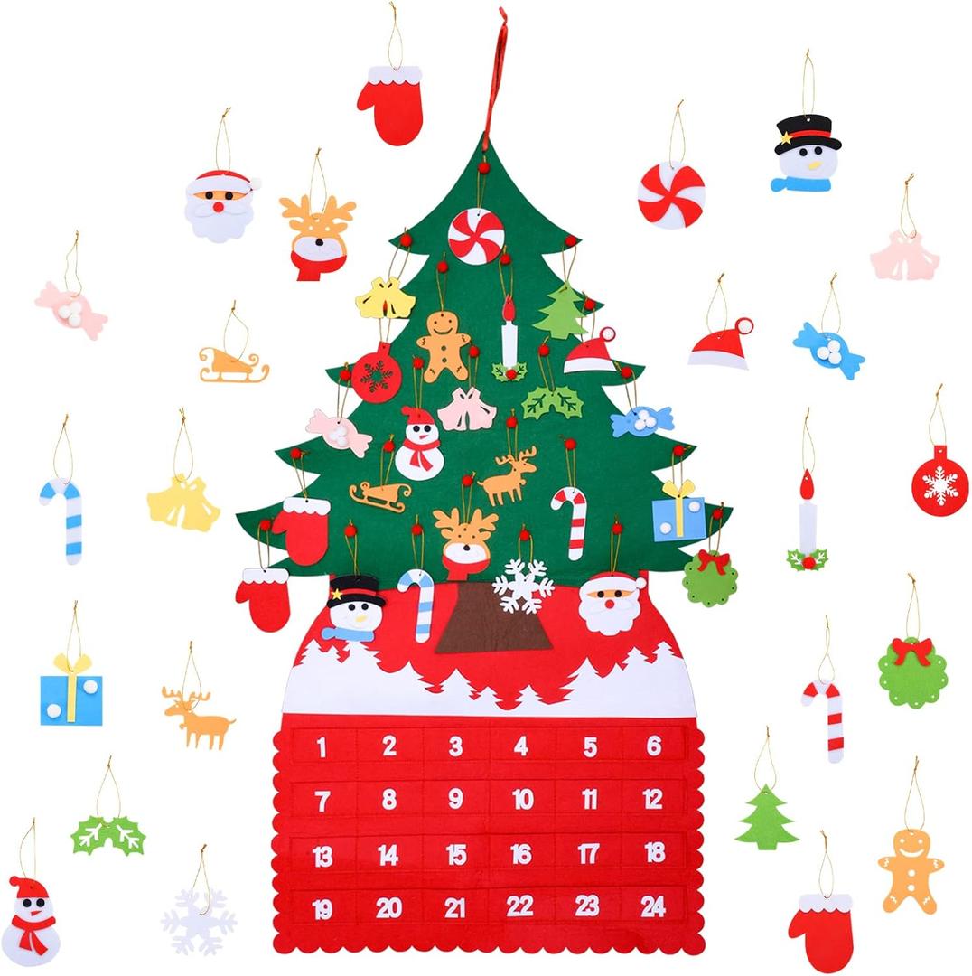 Christmas Tree Advent Calendar (2025 New), 24 Days Countdown to Christmas Felt Fabric Advent Calendar with 24 Ornaments & Pockets, Holiday Decoration Wall Door Hanging Decor Gift for Kids Adults