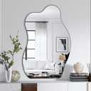 Koonmi 24" x 36" Irregular Wall Mirror, Asymmetrical Mirror Wood Frame Bathroom Mirror, Cloud Wavy Wall Mirror for Bedroom Entryway Living Room, Glass, Horizontal or Vertical