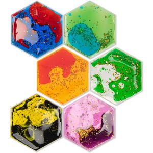 Art3d Hexagon Sensory Fidget Liquid Motion Tiles for Kids, Toddler, Teens - Interactive Soft Gel Liquid Play Mats for Home, Schools, Playrooms, Multi-Pack of 6 Tiles (3  5.1", Multicoloured - Style 5)