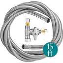 Refrigerator Ice Maker Water Line Kit - 15' Braided Stainless Steel Fridge Water Line with 1/4" Compression Fittings Pex Tubing Core and Water Splitter