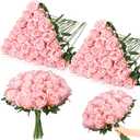80 Pcs Roses Artificial Flowers, Silk Light Pink Artificial Flowers Petals Long Stem Roses for Wedding Bouquet Home Party Decor