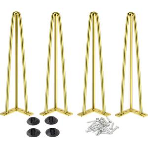 Osring 34 Inch Hairpin Table Legs with 1/2” Dia 3-Rods, Metal Furniture Legs for Coffee Table and TV Stand, Mid-Century Gold Hairpin Feet with Floor Protector, 4 Pack