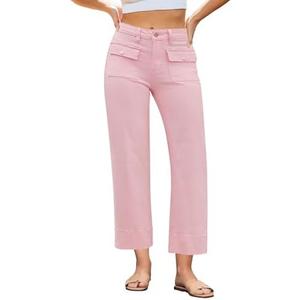 GRAPENT Wide Leg Jeans for Women Trendy High Waisted Straight Leg Cropped Stretchy Denim Pants with Retro Patch Pockets S