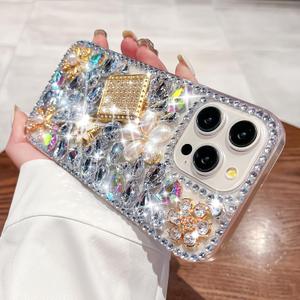 Compatible with iPhone 17 Pro Case Luxury Cute Bling Design Rhinestone Diamond Glitter Sparkle Girly Protective Phone Cover Case for Women Girl White