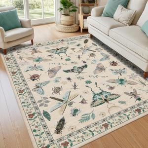 8x10 Area Rugs with Insect Print - Non-Shedding Stain Resistant Living Room Rug for Bedroom, Kids Nursery, Low Pile Ultra-Thin Large Area Rug Machine Washable Soft Carpet for Dining Room (8'x10')