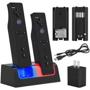 Remote Controller Charger for Wii/Wii U with 2 Pack 2800mAh Rechargeable Battery Pack, 2 Port Charging Station for Wii Controller, Remotes are not Included