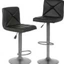 BestOffice Bar Stools Set of 2, PU Leather Swivel Bar Stools Kitchen Counter Height Bar Chairs with Hydraulic Adjustable for Kitchen, Dining Room and Restaurants (Black)