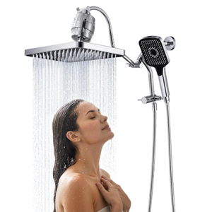13 Inch Filtered Rainfall Shower Head with Multi-Function Handheld Sprayer Combo, 3-Way Metal Extended Diverter with Holder and Metal Adjustable Curved Shower Extension Arm, Extra Long Hose Chrome