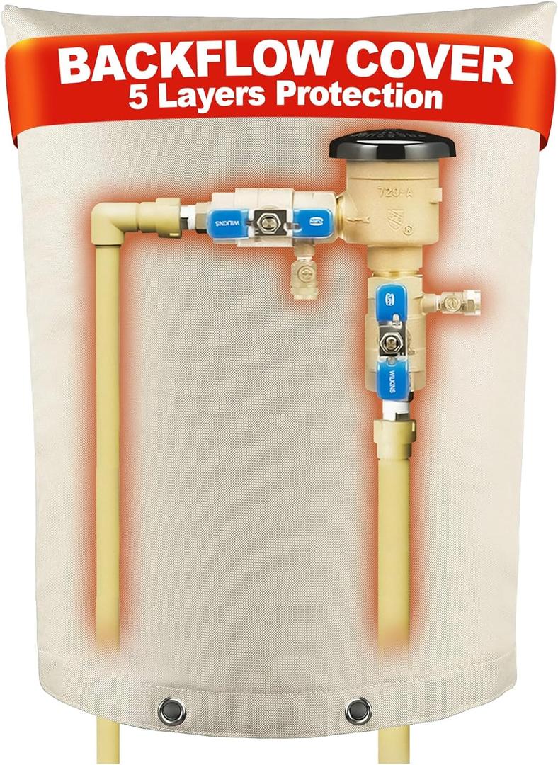Backflow Preventer Cover Insulated Pouch (5F),The Original Pipe Insulation Cover, Pressure Vacuum Breaker Cover,Winter Outdoor Sprinkler CoverThicken 5 Layers of Material(17" W x 20" H) (Beige)