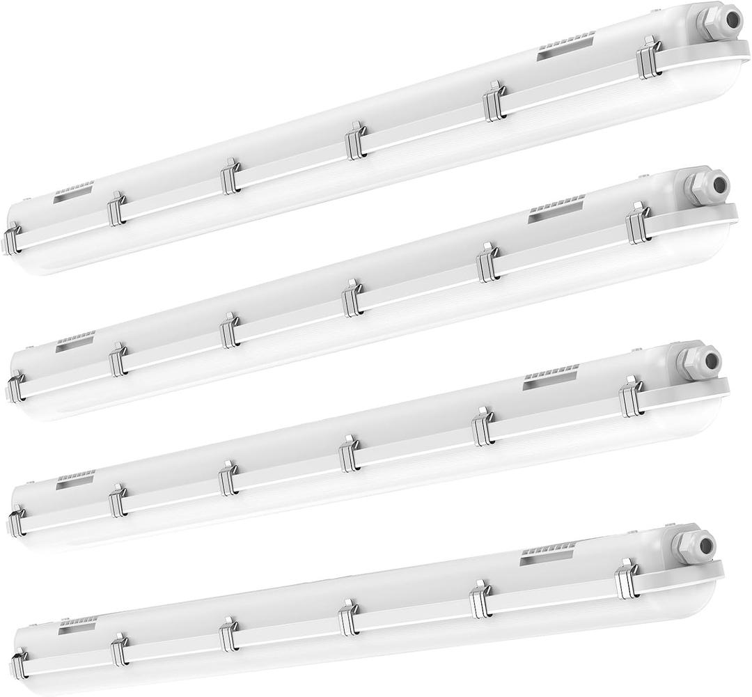 4FT LED Vapor Tight Lights, 60W 7800LM LED Vapor Proof Lights, 5000K, 0-10V Dimmable, IP65 Waterproof, AC 100-277V for Warehouse, Car Wash, Walk-in Freezer, Parking Garage, ETL Listed, 4 Pack