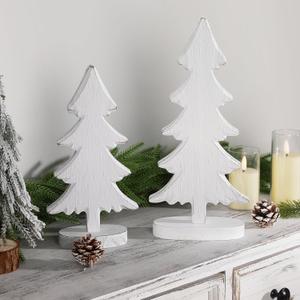 2 x Christmas Decorations-2pcs Natural Wood Christmas Trees Tabletop Sign-Vintage Indoor Centerpieces for Table Mantle Xmas Party Decor(White)