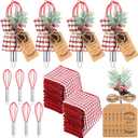 6 Sets Christmas Whisk Baking Supplies Gifts Sets Include Stainless Steel Whisk, Greeting Card, Snowfall Pine Branch, Plaid Towel, Rope for Xmas Neighbor Employee Stocking Stuffer Cooking (8 Inch)