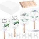 TaoBary 50 Set Church Fans Handheld Kit, DIY Wedding Fans with Wavy Wooden Sticks, Blank Cardstock, White Bows & Tape