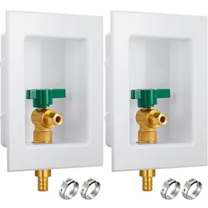 Hicarer 2 Set Ice Maker Outlet Box Pre Assembled Box 1/2 Inch Pex F1807 Crimp with Installed 1/4 Turn Ball Valve for Ice Maker Supply