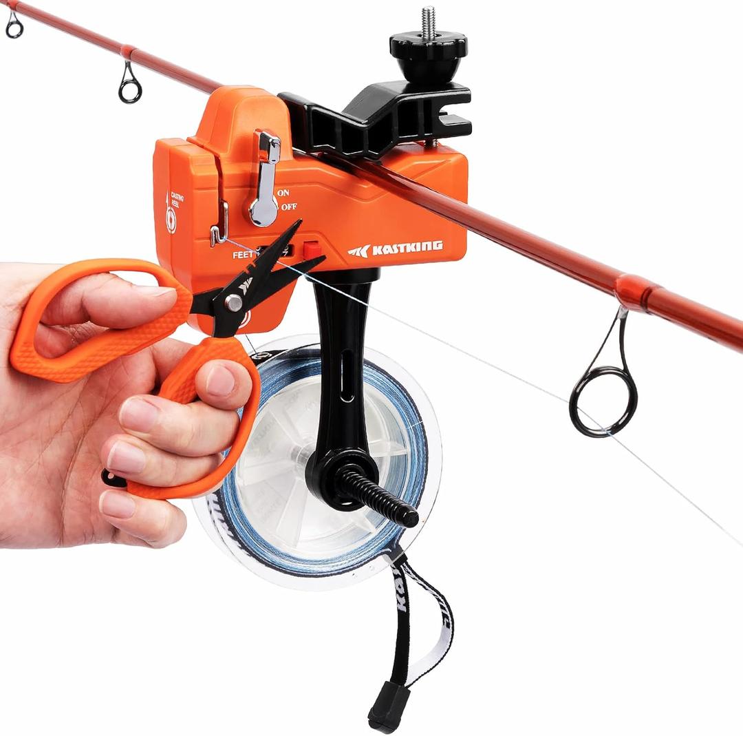 KastKing Kalibrate Fishing Line Spooler & 5 Braid Scissors - W/Line Counter, Patented Accessories, Portable, Compact, for Spinning & Casting Reels - No Line Twist, Fishing Gears Gifts for Men