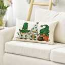 AVOIN St Patricks Day Gnomes Throw Pillow Cover, 12 x 20 Inch Ireland Flag Lucky Clover Shamrock Cushion Case Decoration for Sofa Couch