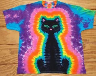 Colorful Tie Dye Cat Shirt, Size XXL