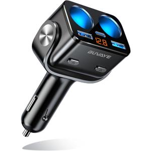 5 in 1 Car Cigarette Lighter Splitter, BUVAYE Dual QC3.0 and 30W PD USB C Cigarette Lighter Adapters for Cars 12V/24V 180-degree Adjustable Car Charger Adapter for iPhone/iPad/GPS/Dash Cam/Laptop